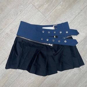 Dion Lee Navy Black Buckle Pleated Mini Tennis Skirt XS US 0 AUS 4